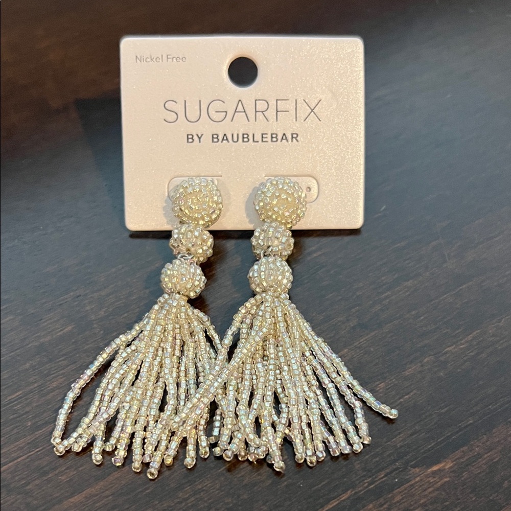 NWT * BaubleBar Sugarfix Ivory Beaded Tassel Drop Earrings
